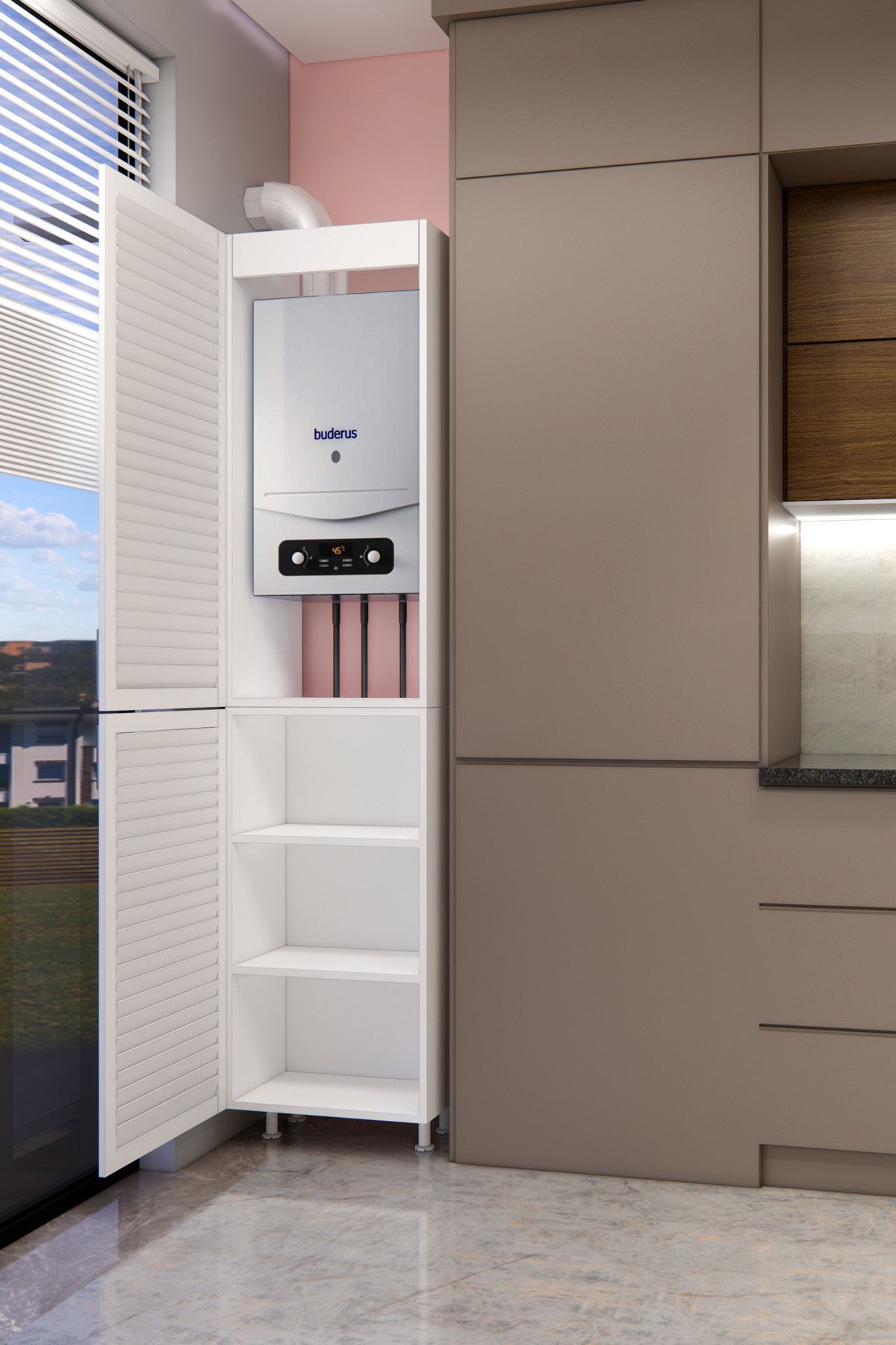 Kombi Dolabı 210 cm Panjur Kapaklı Beyaz - Beyaz