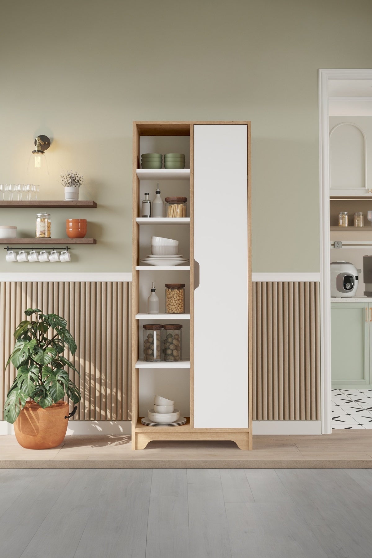 Libra Raflı Çok Amaçlı Dolap Tek Kapaklı Kiler ve Mutfak Dolabı LIB2-SW - Sepet-Beyaz
