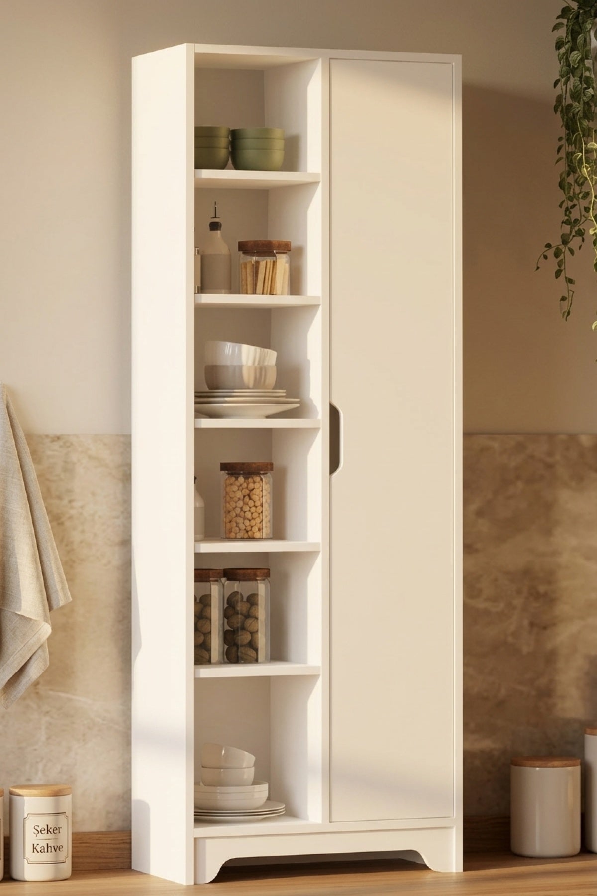 Libra Raflı Çok Amaçlı Dolap Tek Kapaklı Kiler ve Mutfak Dolabı LIB2-SW - Beyaz