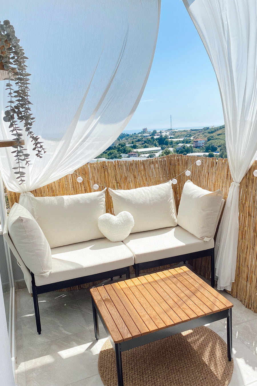 Mini Multilounge Bahçe Balkon Mobilyasi, Şezlong, Krem - Krem