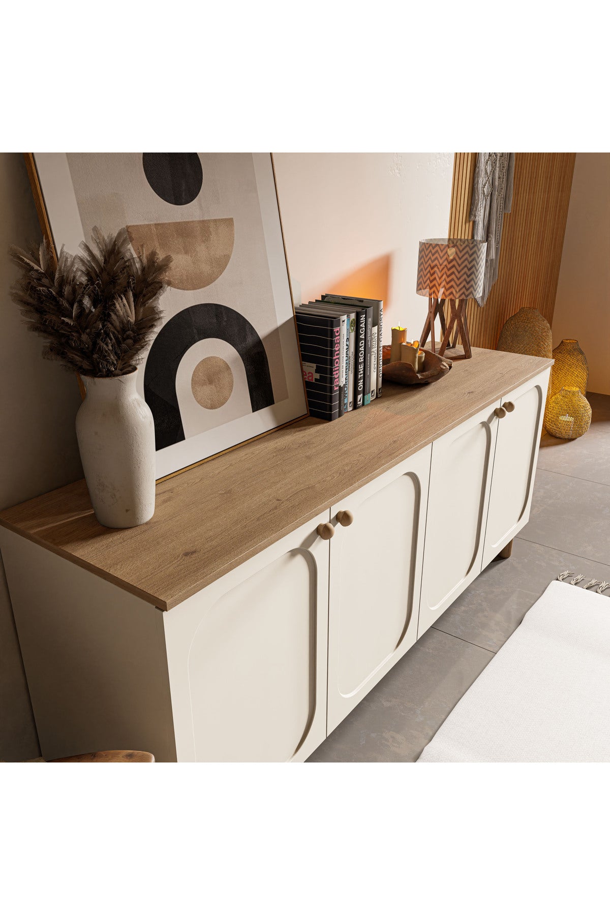 1700 Monza 180 Cm (Membran MDF Kapaklı) Bohem Konsol Sepet-Beyaz - Sepet-Beyaz