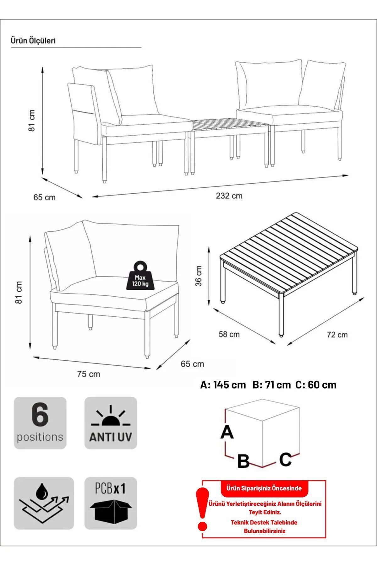 Mini Multilounge Bahçe Balkon Mobilyasi, Şezlong, Krem - Krem