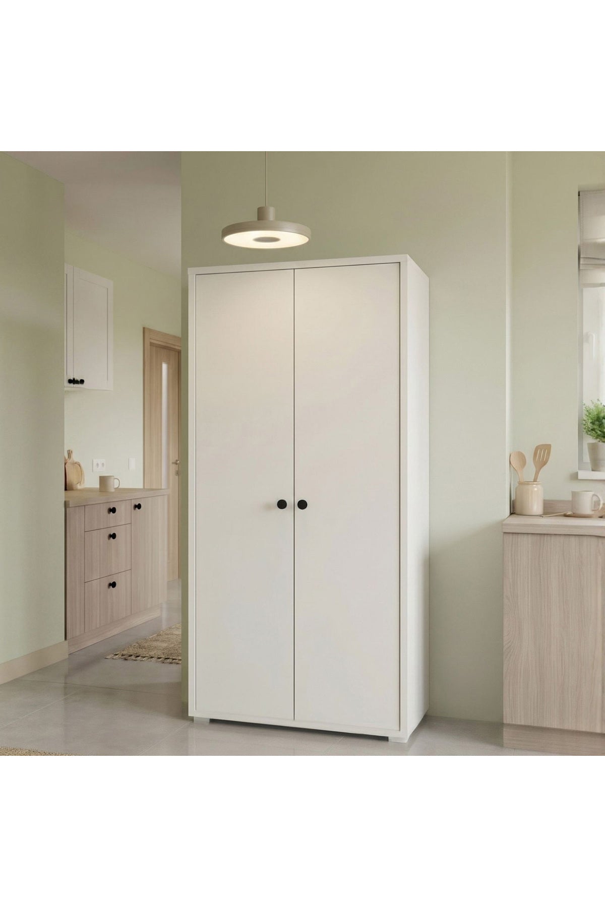 Odessa Çok Amaçlı Dolap 2 Kapaklı 4 Raflı Kiler Mutfak Erzak Dolabı 124 x 60 cm Beyaz ODS1-W - Beyaz