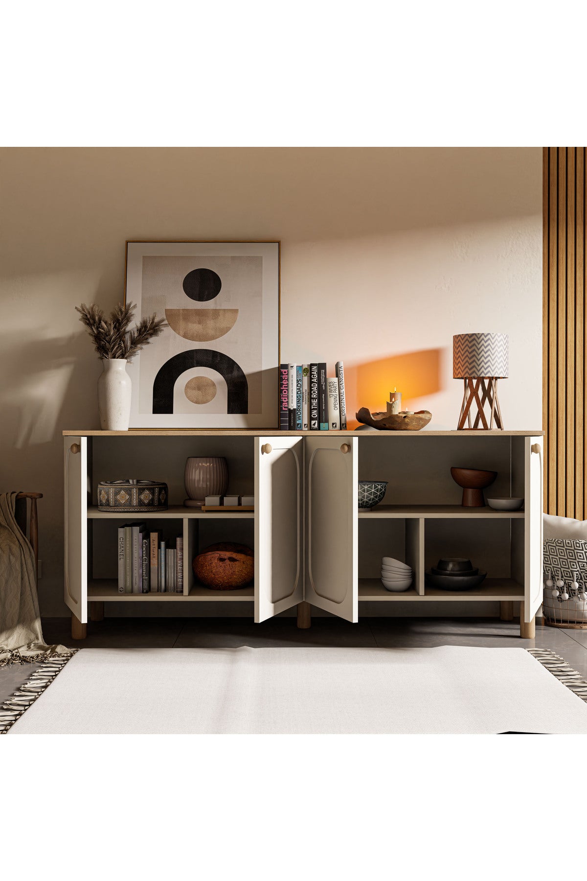 1700 Monza 180 Cm (Membran MDF Kapaklı) Bohem Konsol Sepet-Beyaz - Sepet-Beyaz