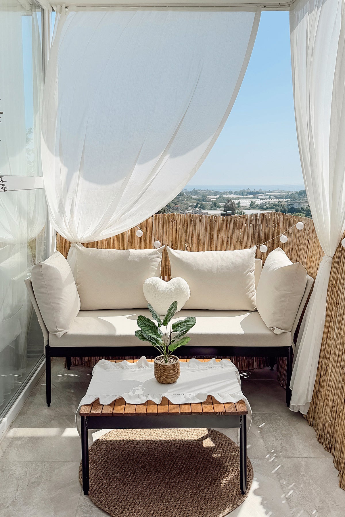 Mini Multilounge Bahçe Balkon Mobilyasi, Şezlong, Krem - Krem