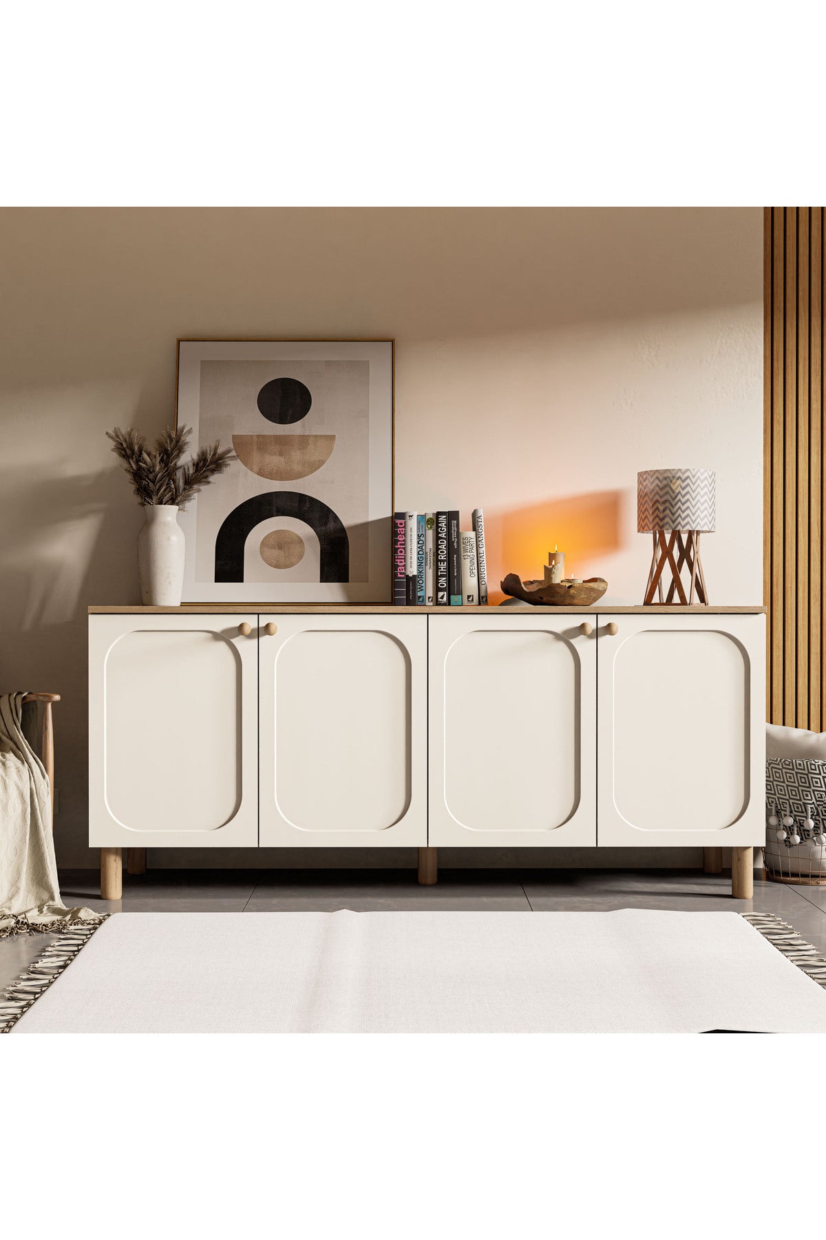 1700 Monza 180 Cm (Membran MDF Kapaklı) Bohem Konsol Sepet-Beyaz - Sepet-Beyaz