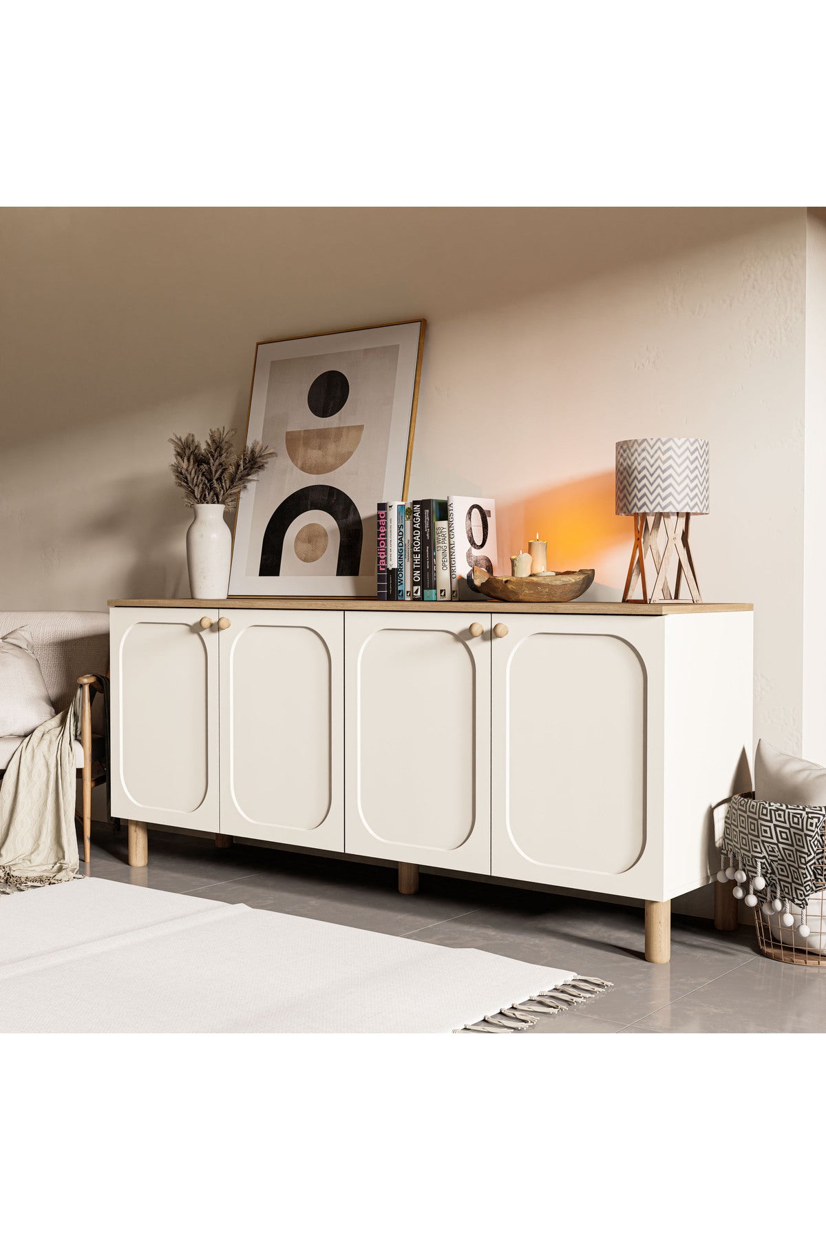 1700 Monza 180 Cm (Membran MDF Kapaklı) Bohem Konsol Sepet-Beyaz - Sepet-Beyaz