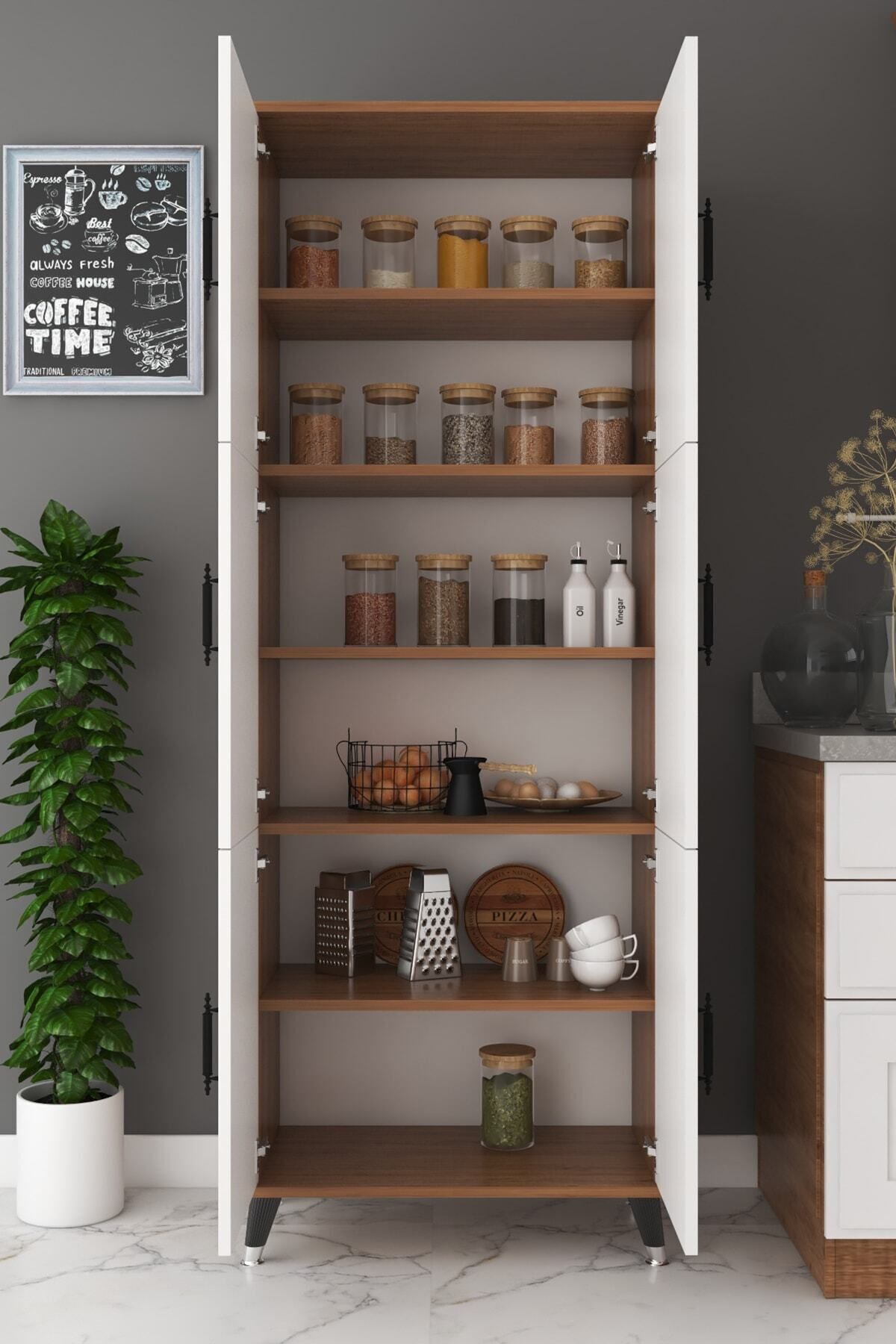 Çok Amaçlı Kiler, Banyo, Ayakkabılık, Balkon Dolap - Beyaz (kapaklar) Ceviz (gövde)