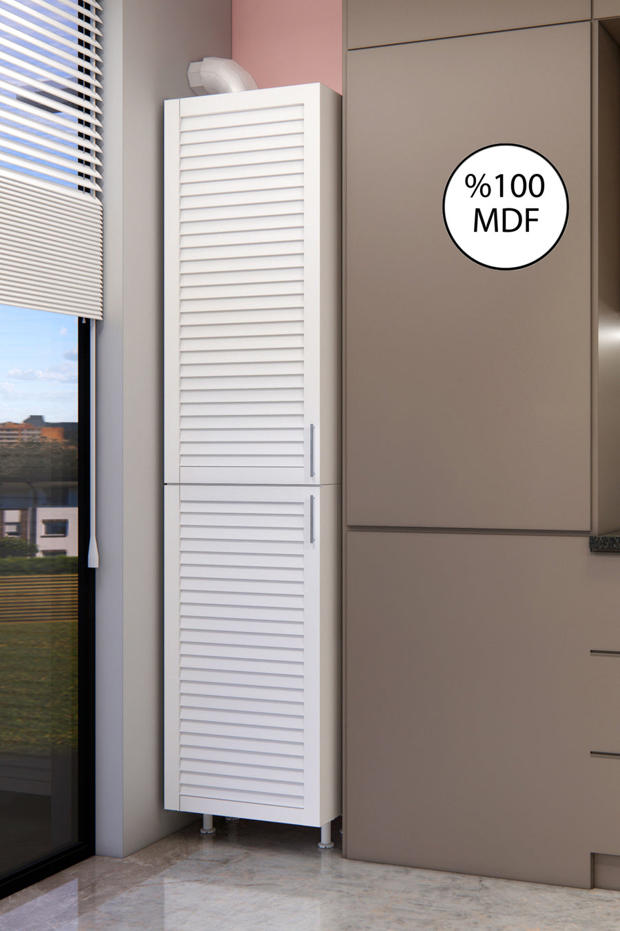 Kombi Dolabı 210 cm Panjur Kapaklı Beyaz - Beyaz