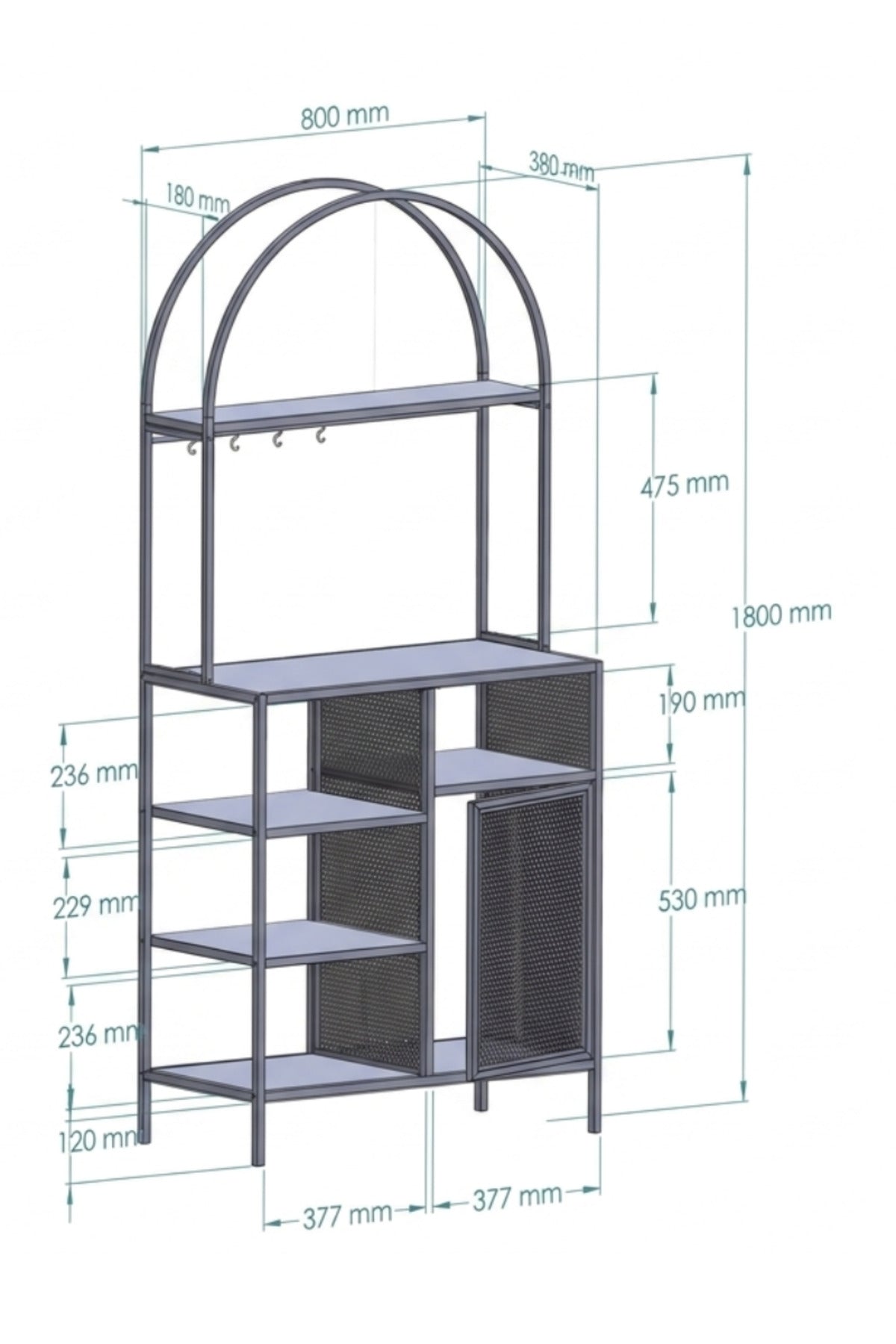 Capella Kahve Köşesi Standı & Çok Amaçlı Mutfak Dolabı- Tel Kapaklı Mint Yeşili (80x180cm) - Yeşil-Atlantik
