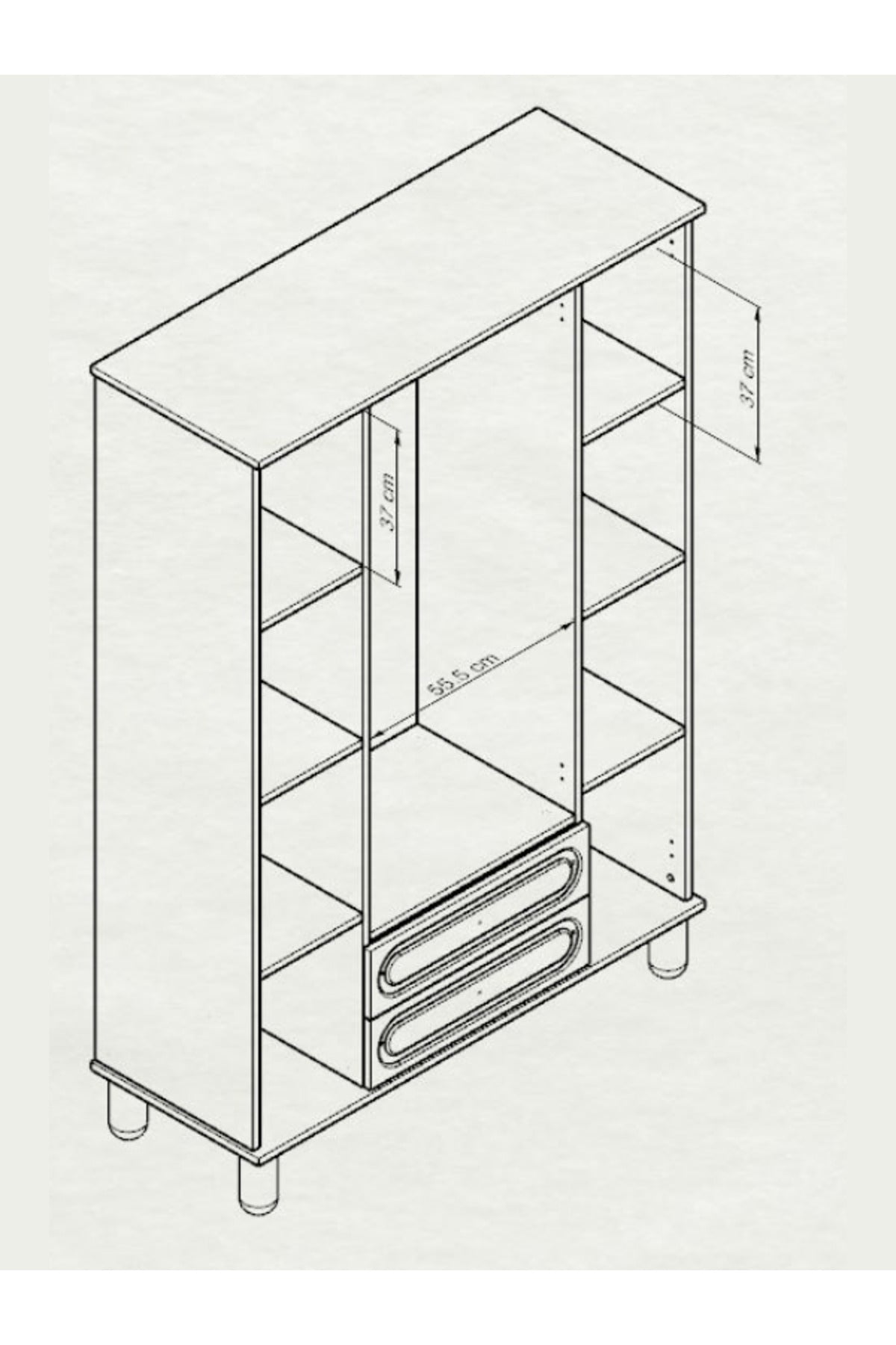 Umon Design Bohem 4 Kapaklı 2 Çekmeceli Askılı Gardırop Geniş Elbise Dolabı MDF KAPAK - Beyaz