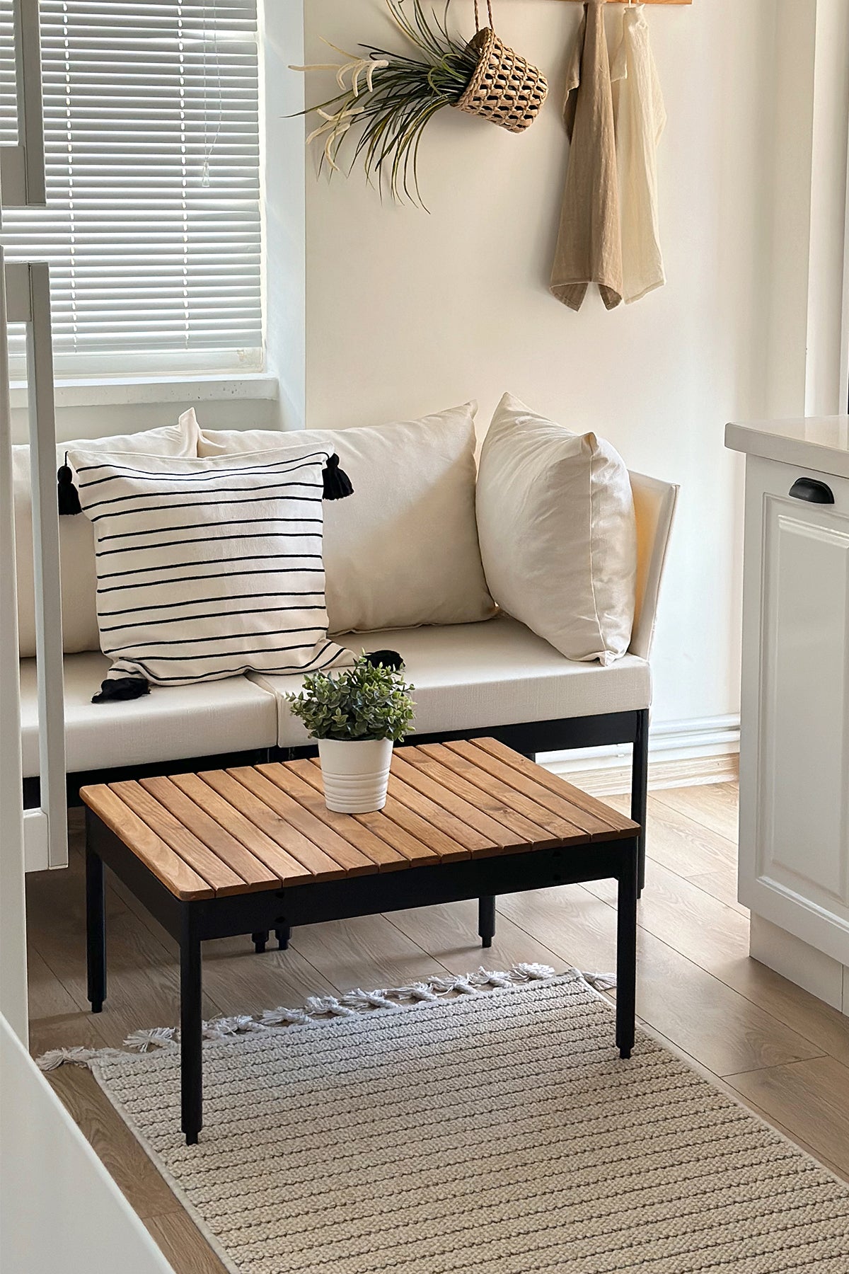 Mini Multilounge Bahçe Balkon Mobilyasi, Şezlong, Krem - Krem