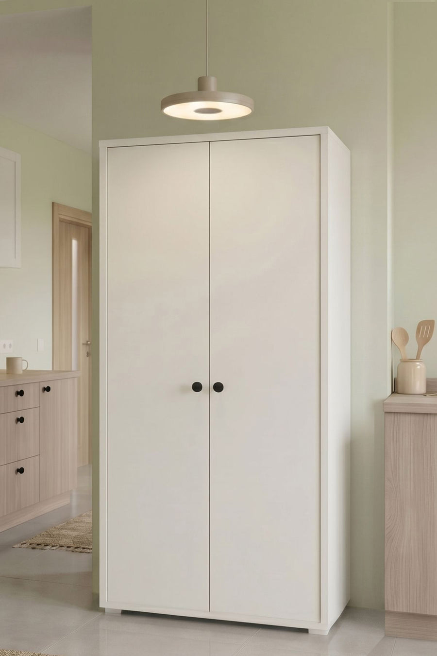 Odessa Çok Amaçlı Dolap 2 Kapaklı 4 Raflı Kiler Mutfak Erzak Dolabı 124 x 60 cm Beyaz ODS1-W - Beyaz