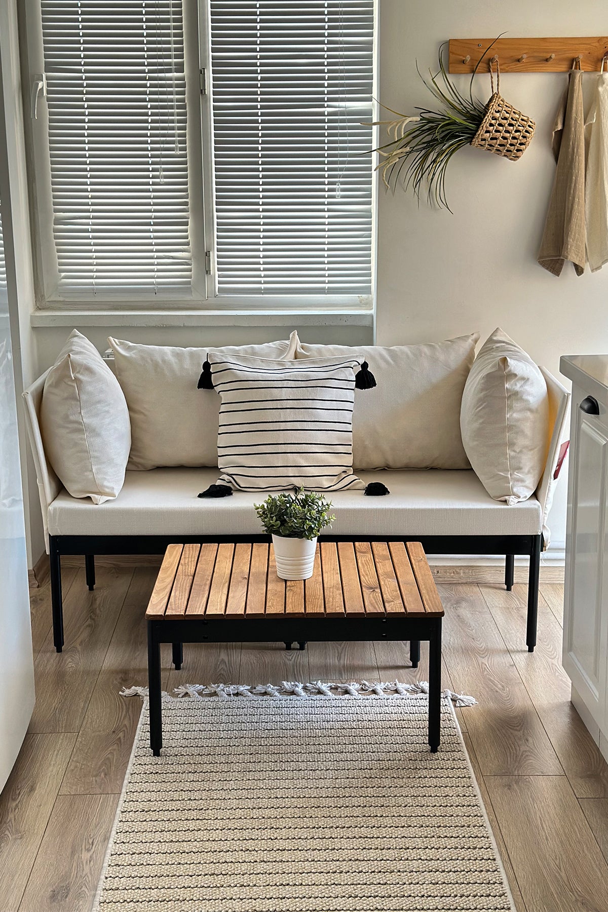 Mini Multilounge Bahçe Balkon Mobilyasi, Şezlong, Krem - Krem