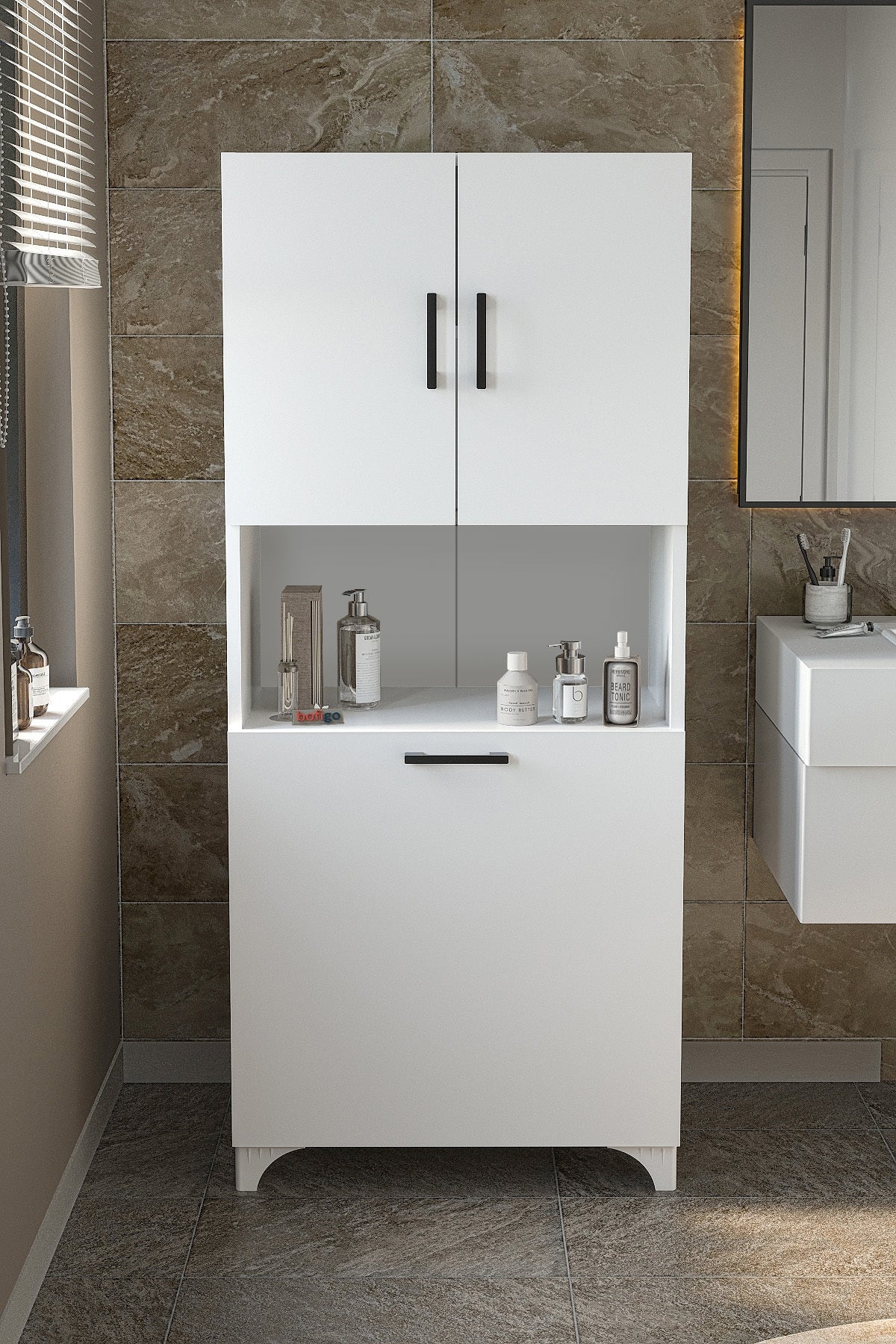Çok Amaçlı Dolap Banyo Dolabı Kirli Çamaşır Sepeti Dolabı Damla - Beyaz