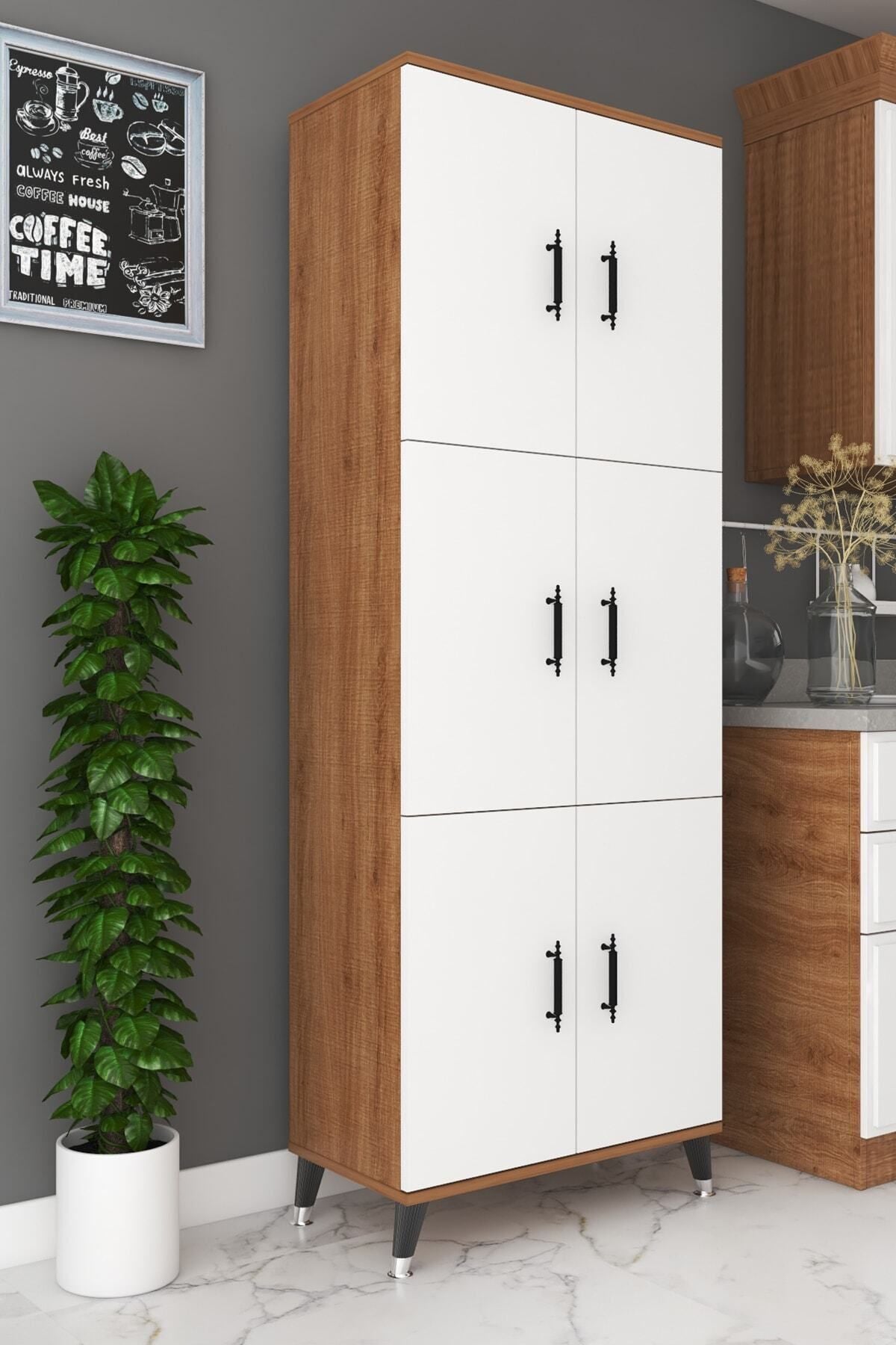 Çok Amaçlı Kiler, Banyo, Ayakkabılık, Balkon Dolap - Beyaz (kapaklar) Ceviz (gövde)