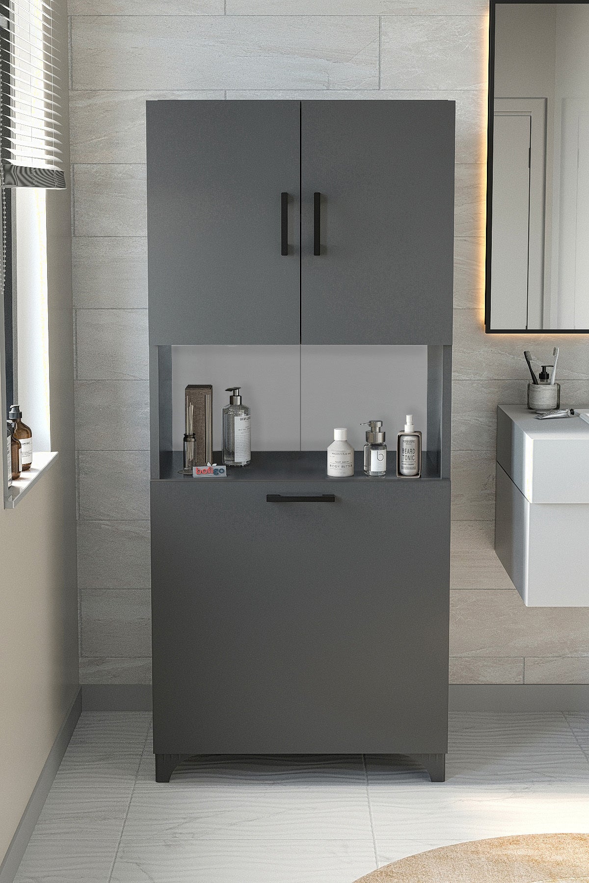 Çok Amaçlı Dolap Banyo Dolabı Kirli Çamaşır Sepeti Dolabı Damla - Antrasit