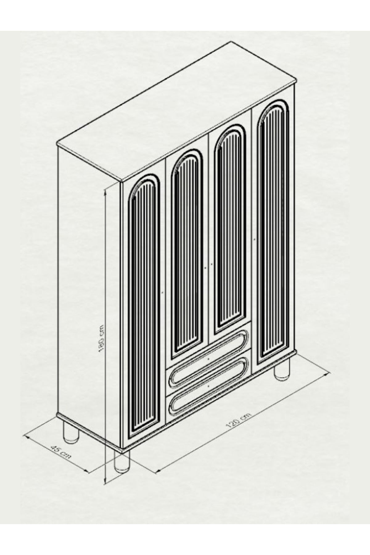 Umon Design Bohem 4 Kapaklı 2 Çekmeceli Askılı Gardırop Geniş Elbise Dolabı MDF KAPAK - Çam Beyaz
