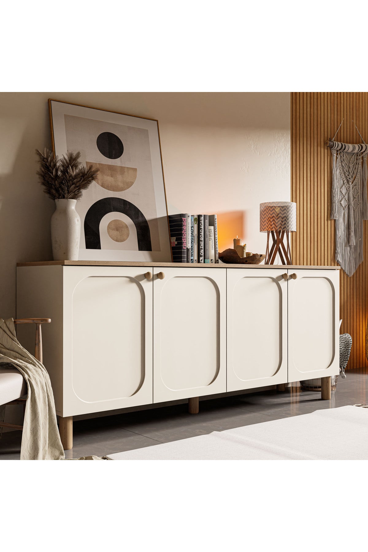 1700 Monza 180 Cm (Membran MDF Kapaklı) Bohem Konsol Sepet-Beyaz - Sepet-Beyaz