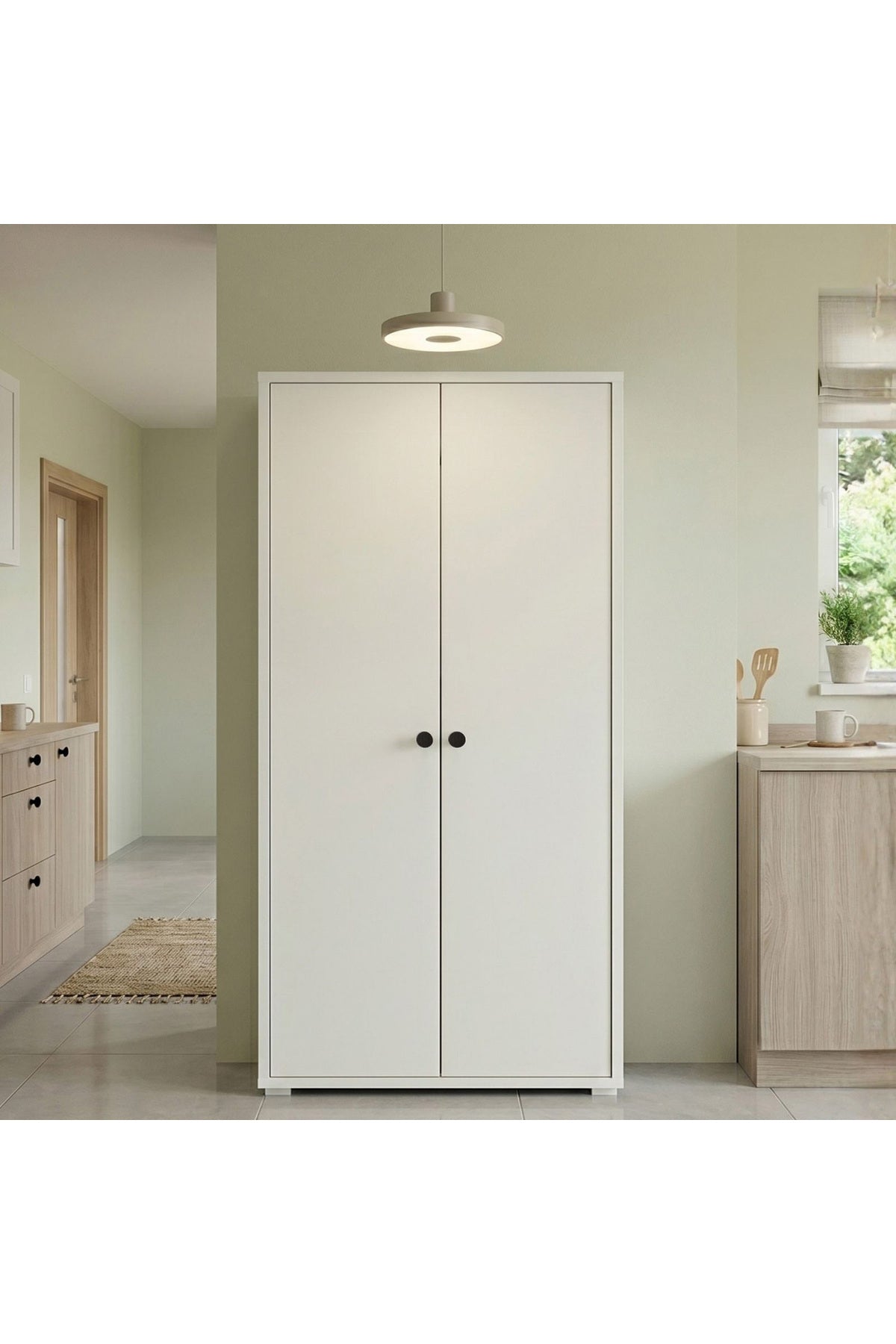 Odessa Çok Amaçlı Dolap 2 Kapaklı 4 Raflı Kiler Mutfak Erzak Dolabı 124 x 60 cm Beyaz ODS1-W - Beyaz