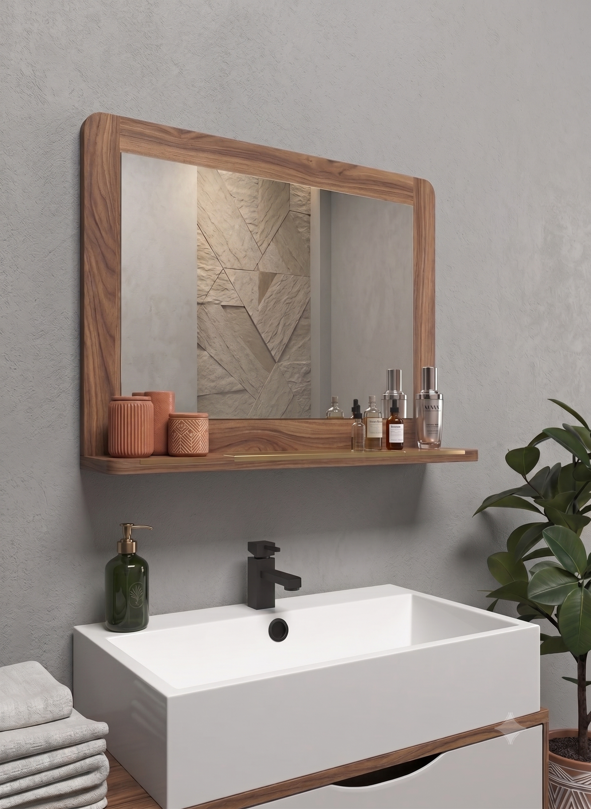 Modern Raflı Banyo Aynası
