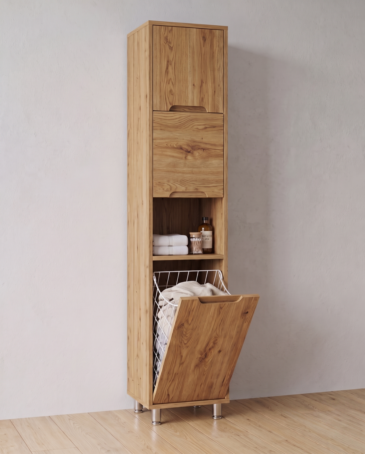 Çamaşır Sepetli Banyo Dolabı