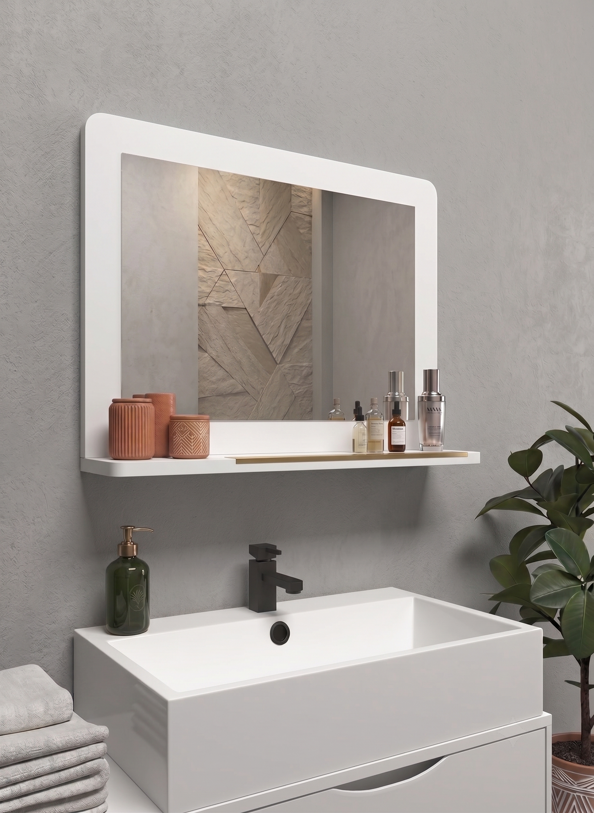Modern Raflı Banyo Aynası