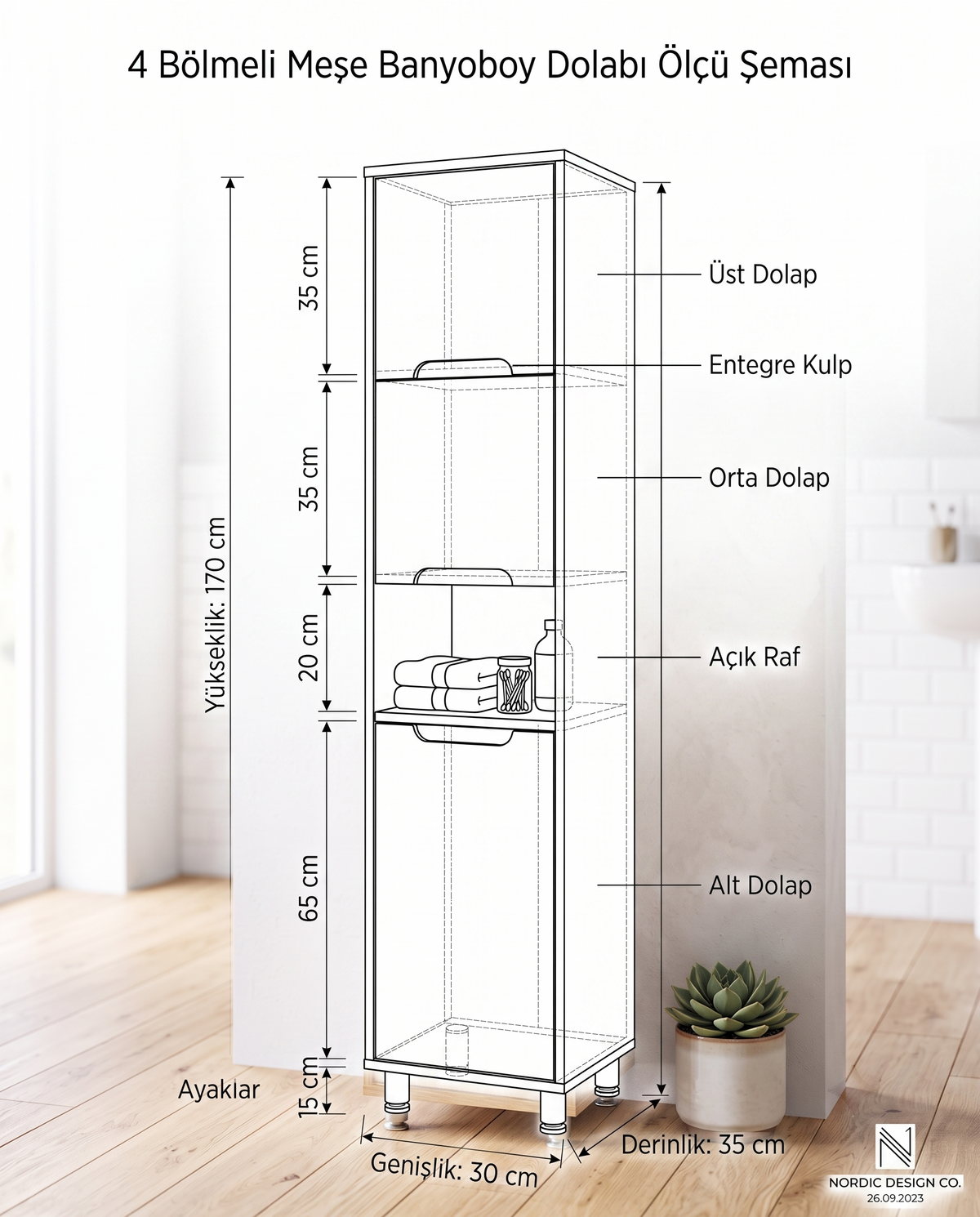 Modern 30 cm MDF Banyo Boy Dolabı
